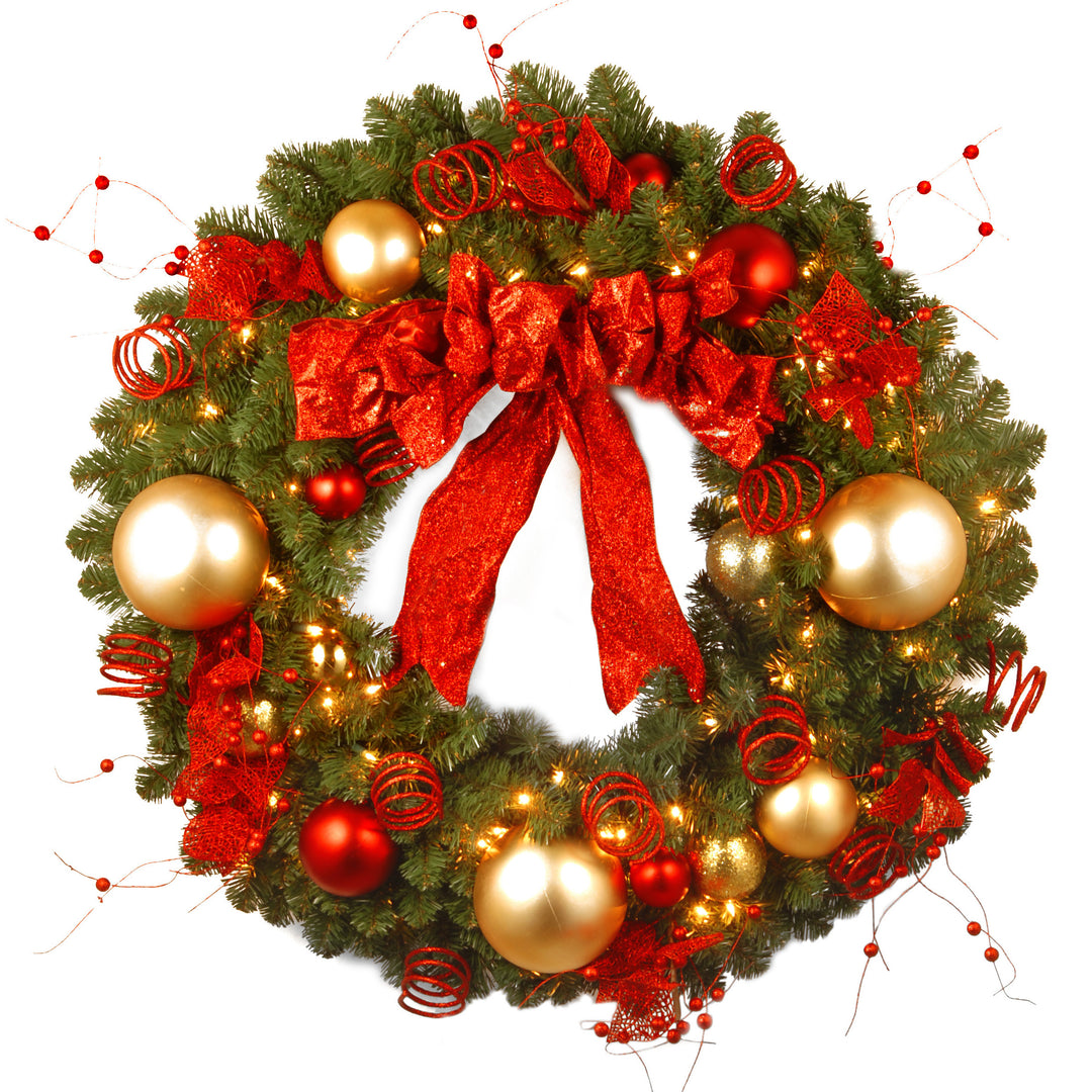 36in Decorative Collection Cozy Christmas Wreath with Red and Clear Lights
