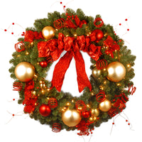 36 in. Pre-Lit Decorative Collection Cozy Christmas Wreath with Red and Clear Lights - National Tree Company