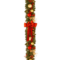 9 ft. Pre-Lit Decorative Collection Cozy Christmas Garland with Red and Clear Lights - National Tree Company