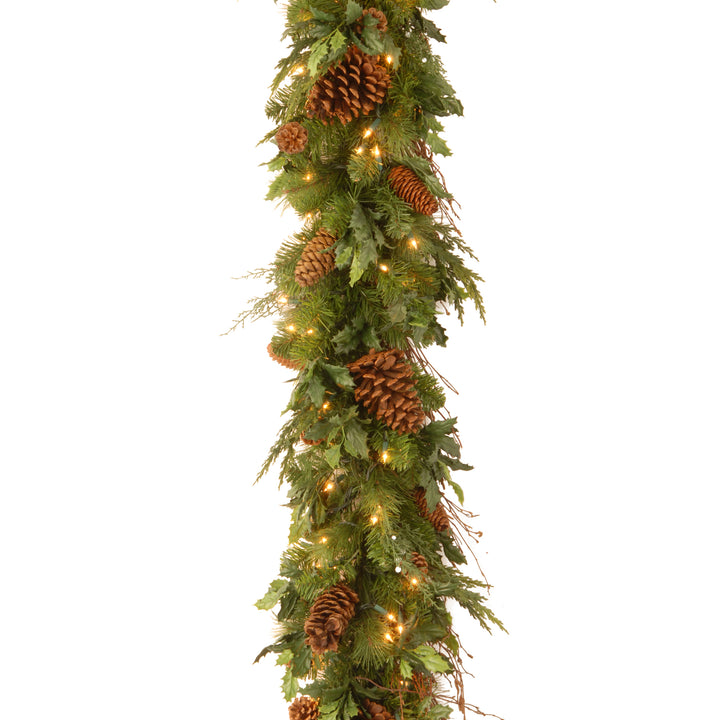 National Tree Company Pre-Lit Artificial Christmas Garland, Green, Juniper Pine, White Lights, Decorated With Pine Cones, Plug In, Christmas Collection, 6 Feet