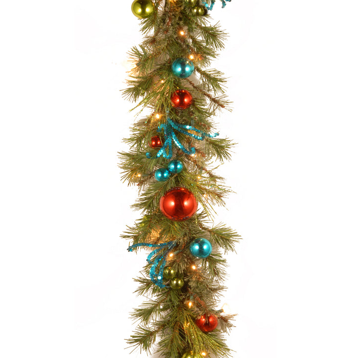 National Tree Company Pre-Lit Artificial Christmas Garland, Green, Evergreen, Decorated With Berry Clusters, Ribbon, Ball Ornaments, Plug In, Christmas Collection, 9 Feet