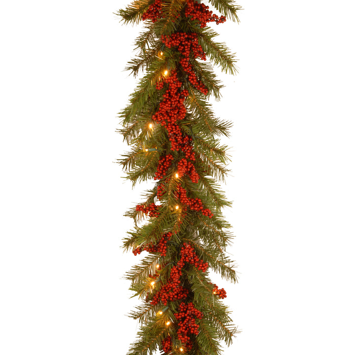 National Tree Company Artificial Christmas Garland, Green, Valley Pine, Decorated With Berry Clusters, Christmas Collection, 9 Feet