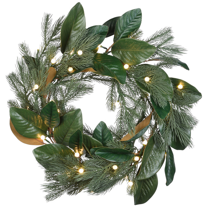 24" Magnolia Mix Pine Wreath with LED Lights