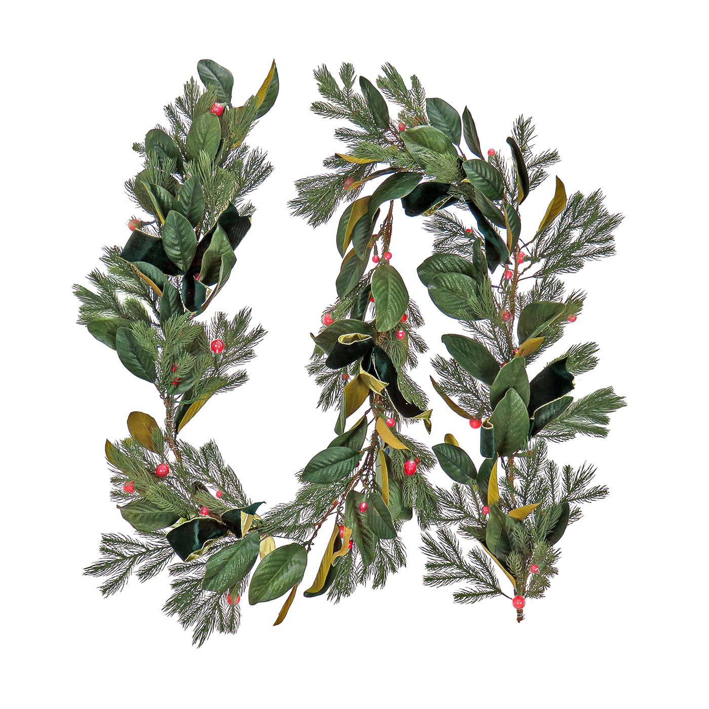 9 ft. Pre-Lit Magnolia Mix Pine Garland with Red LED Lights - National Tree Company