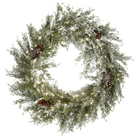 24 in. Pre-Lit Christmas Core Snowy Wreath with Pinecones - National Tree Company