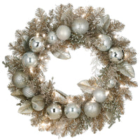 24 in. Pre-Lit Yuletide Glam Silver Decorated Wreath - National Tree Company