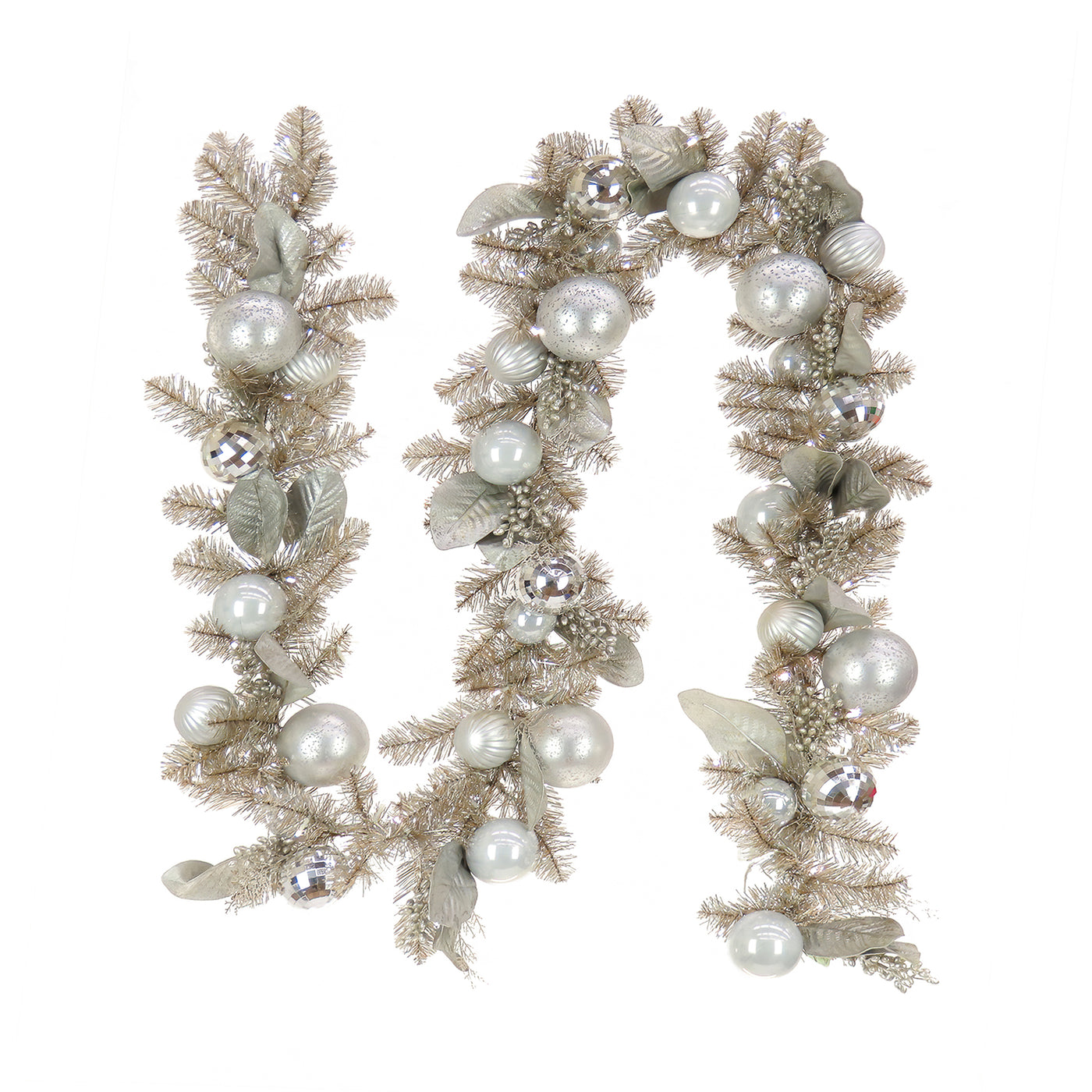 9 ft. Pre-Lit Yuletide Glam Silver Garland with Pure White LED Lights - National Tree Company