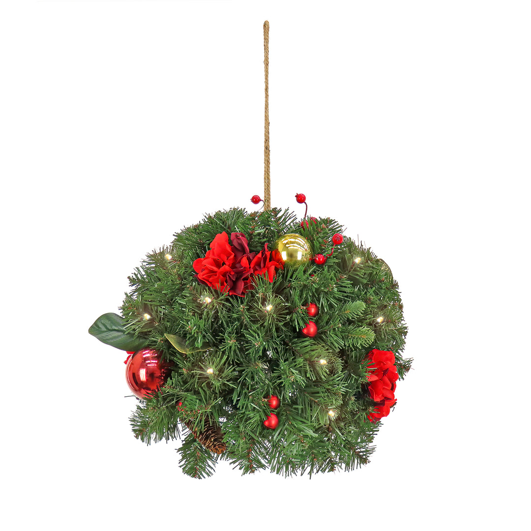 National Tree Company, 16" Christmas Vienna Waltz Decorated Kissing Ball, 50 Warm White LED Lights- Battery Operated with Remote Control