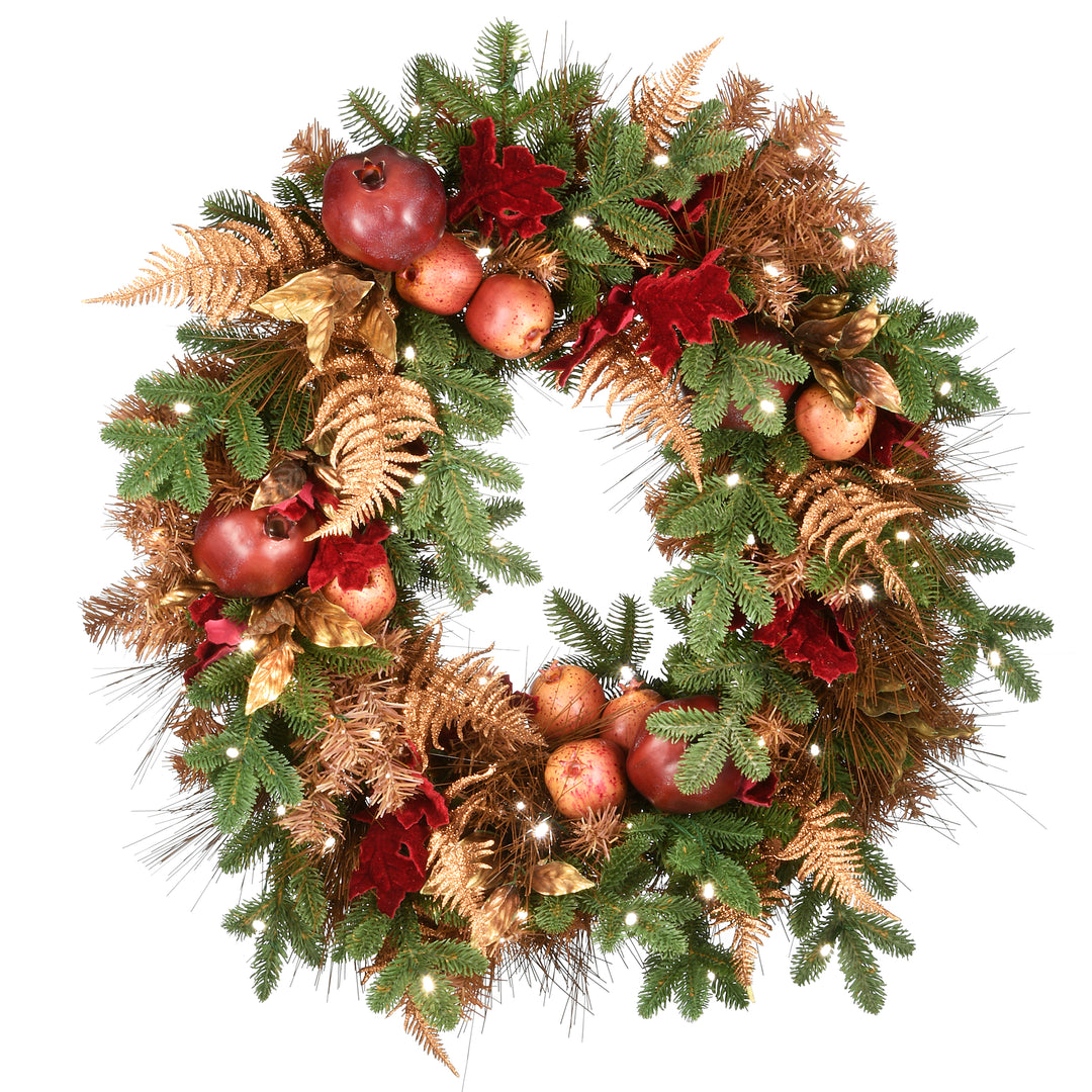 30" Apple Decorated Christmas Wreath with LED Lights