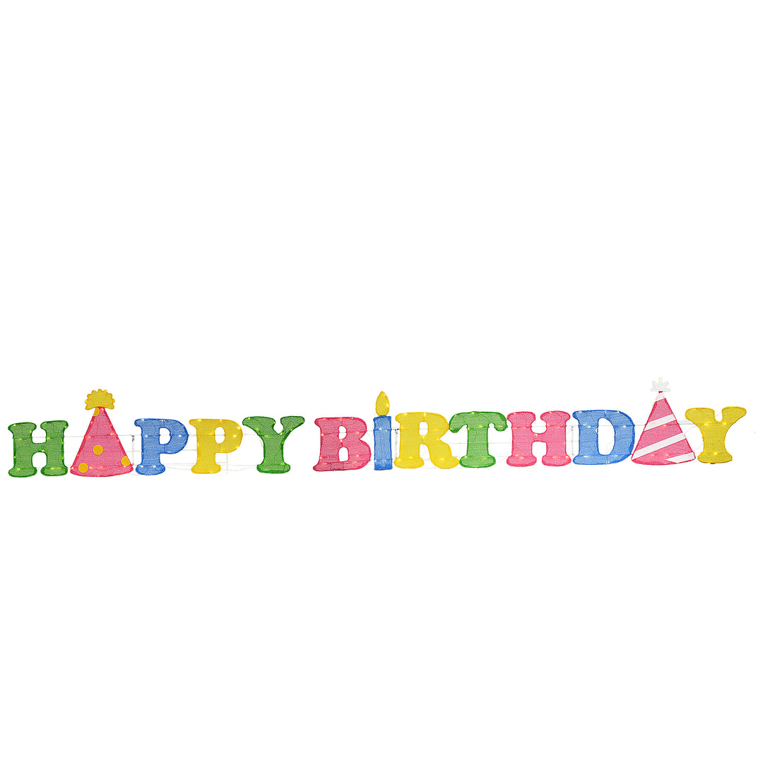 Pre-Lit Happy Birthday Outdoor Sign Decoration, Yellow, Includes 150 LED Lights, Spring Collection, 15 Feet