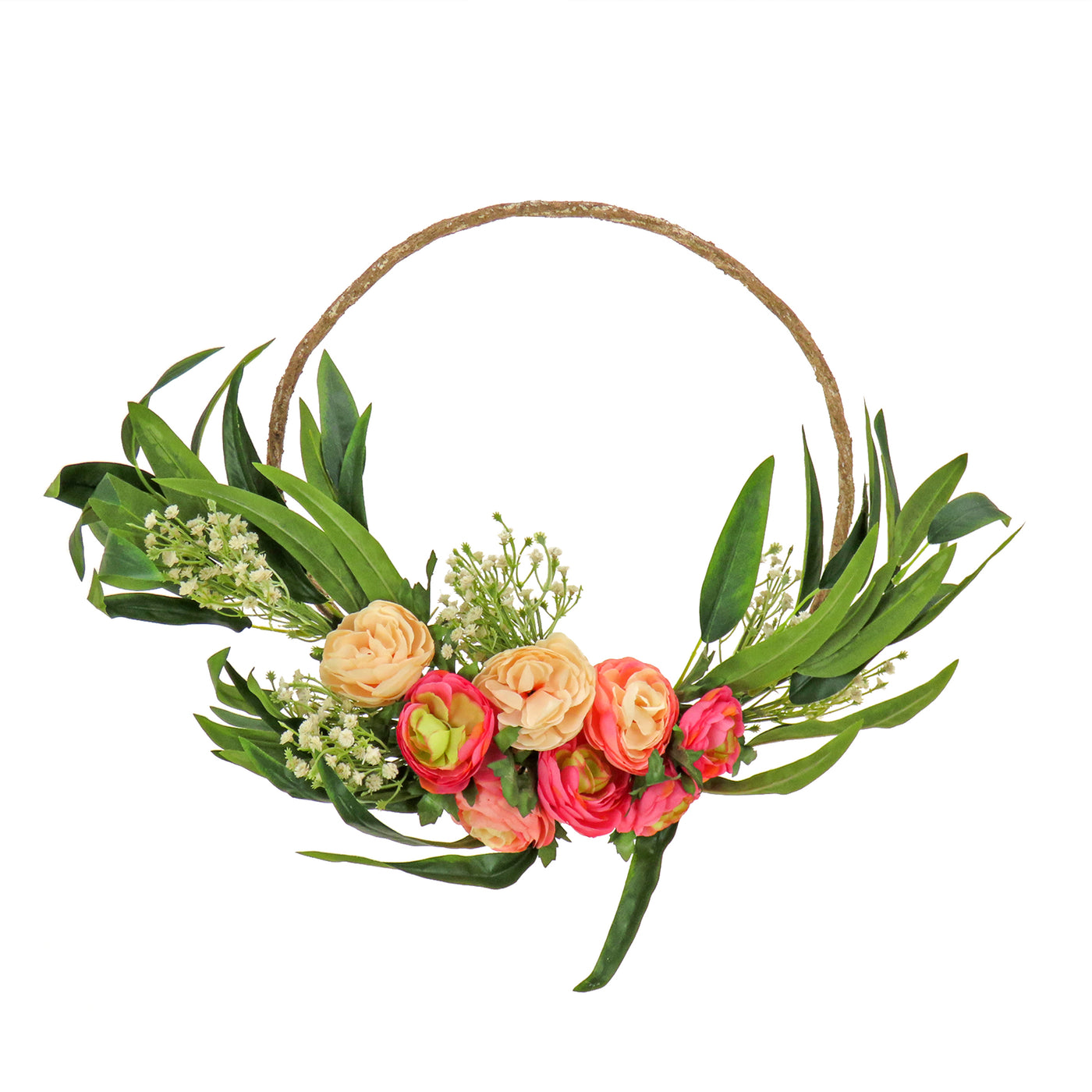 16 in. Spring Hoop Wreath with Ranunculus, Gypsophila and Eucalyptus - National Tree Company