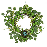 Artificial Spring Wreath, Woven Branch Base, Decorated with Spring Blooms, Berries, Bird's Nest with Pastel Eggs, Spring Collection, 20 Inches - National Tree Company