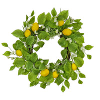 Artificial Spring Wreath, Woven Branch Base, Decorated with Lemons, Flower Blooms, Leafy Greens, Spring Collection, 22 Inches - National Tree Company