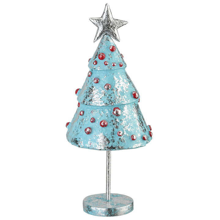 Silver and Blue Christmas Tree, Paper Clay, 11 in