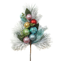 National Tree Company Snowy Pine Decorated Branch Spray with Snow Covered Bristles, Gold Sprouts, Christmas Collection 29 in - National Tree Company