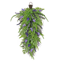 30 in. Spring Teardrop Wall Hanging Decoration with Astilbe Flower Blooms, Ferns, Leafy Greens - National Tree Company