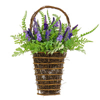 Artificial Hanging Wall Basket, Wicker Base, Decorated with Astilbe Flowers, Ferns, Leafy Greens, Spring Collection, 20 Inches - National Tree Company