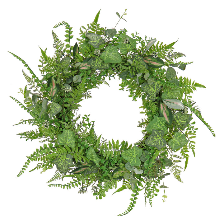 Artificial Spring Wreath, Woven Branch Base, Decorated with Mixed Leafs, Greenery, Spring Collection, 26 Inches