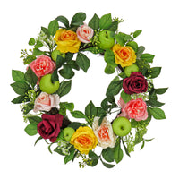 22 in. Spring Wreath with Rose and Peony Blooms, Apples, Leafy Greens - National Tree Company