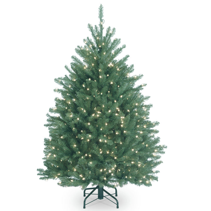 Pre-Lit Artificial Full Christmas Tree, Blue, Dunhill Fir, White Lights, Includes Stand, 4.5 Feet