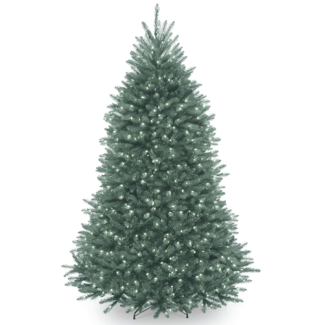 Pre-Lit Artificial Full Christmas Tree, Blue, Dunhill Fir, White Lights, Includes Stand, 7 Feet