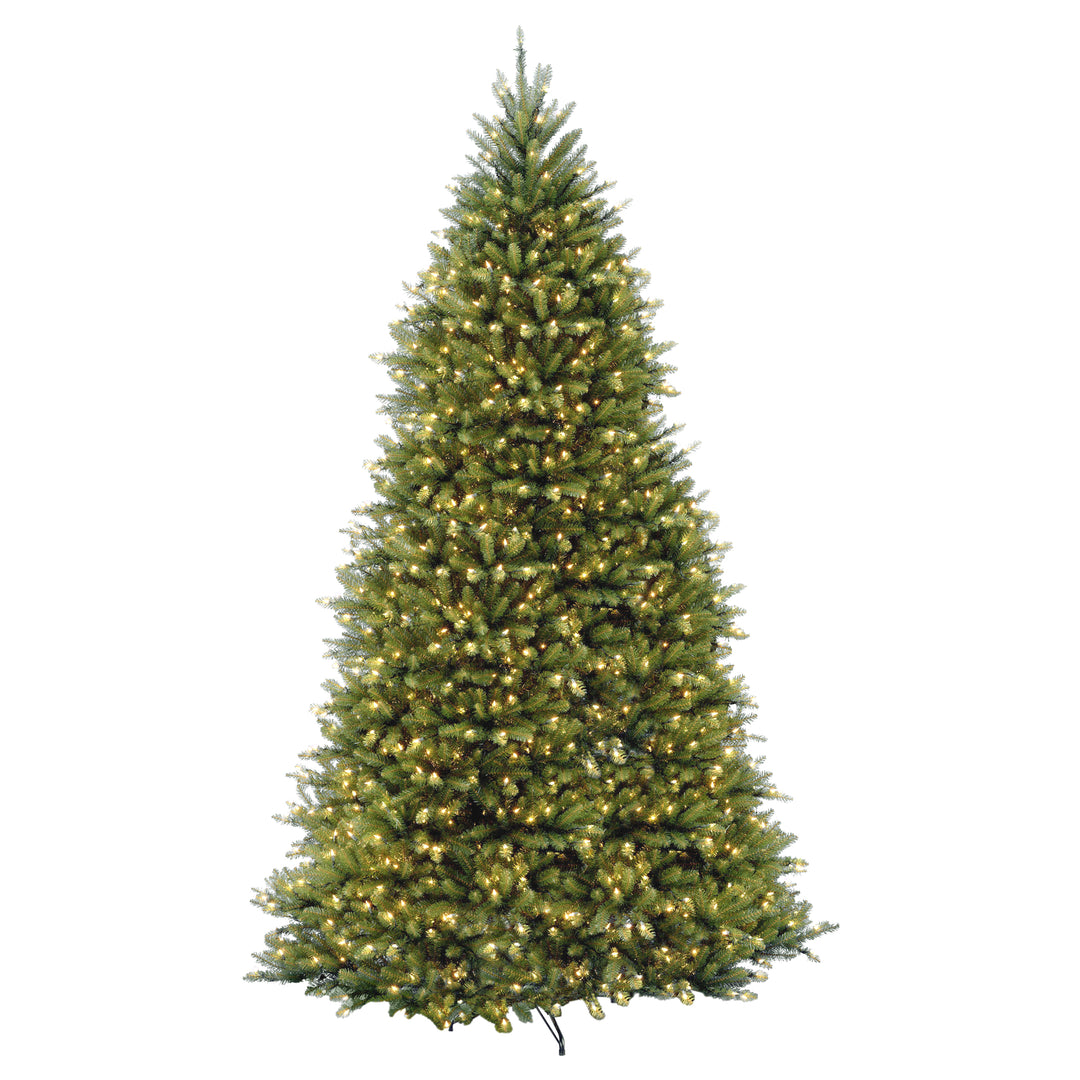 Pre-Lit Artificial Full Christmas Tree, Green, Dunhill Fir, White Lights, Includes Stand, 12 Feet