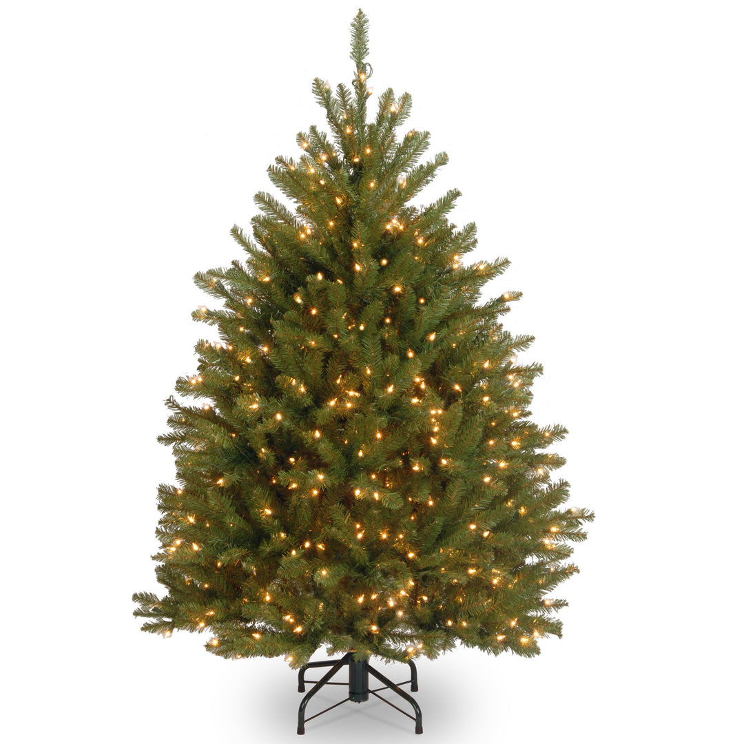 Pre-Lit Artificial Mini Christmas Tree, Green, Dunhill Fir, White Lights, Includes Stand, 4 Feet