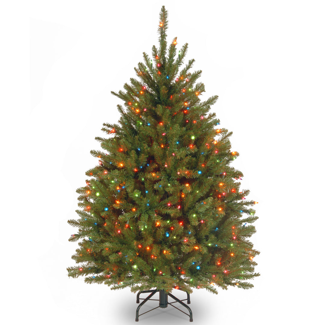 Pre-Lit Artificial Mini Christmas Tree, Green, Dunhill Fir, Multicolor Lights, Includes Stand, 4 Feet
