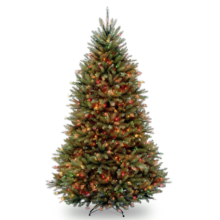Pre-Lit Artificial Full Christmas Tree, Green, Dunhill Fir, Multicolor Lights, Includes Stand, 6.5 Feet