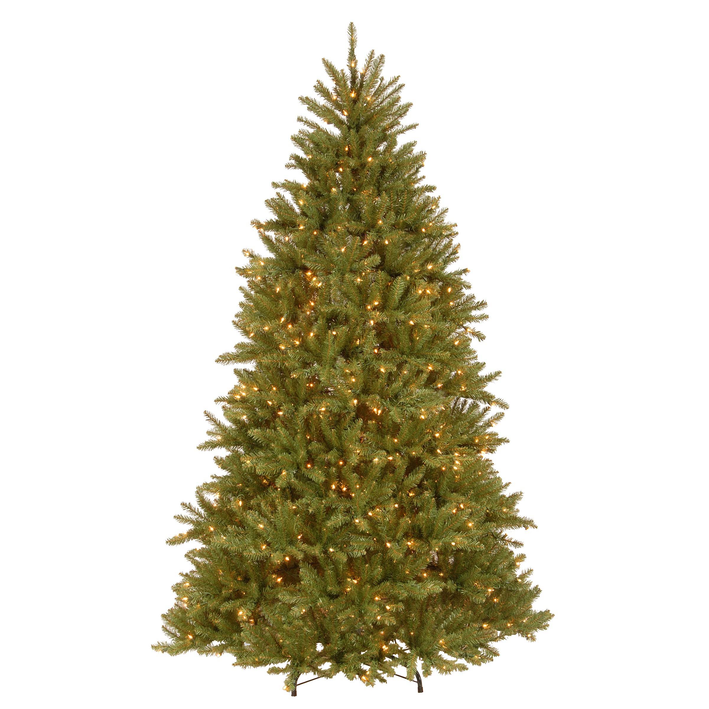 Pre-Lit Artificial Full Christmas Tree, Green, Dunhill Fir, White Lights, Includes Stand, 7.5 Feet