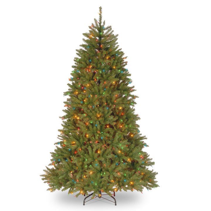 Pre-Lit Artificial Full Christmas Tree, Green, Dunhill Fir, Multicolor Lights, Includes Stand, 7.5 Feet