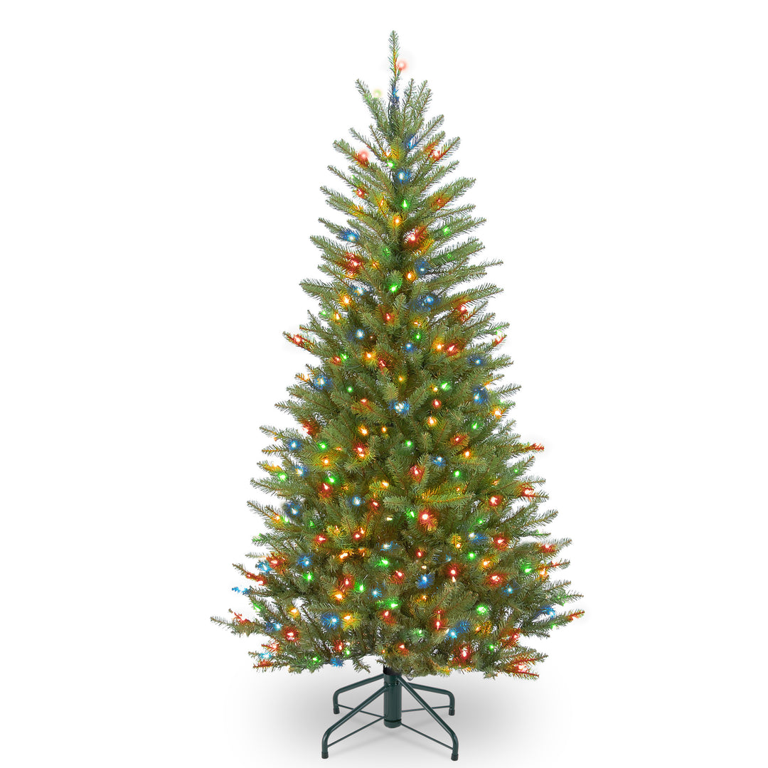 Pre-Lit Artificial Slim Christmas Tree, Green, Dunhill Fir, Multicolor Lights, Includes Stand, 4.5 Feet