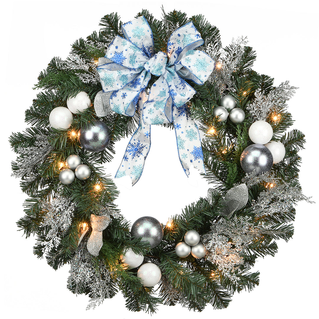 32" Decorative Collection Ornament Wreath with Clear Lights