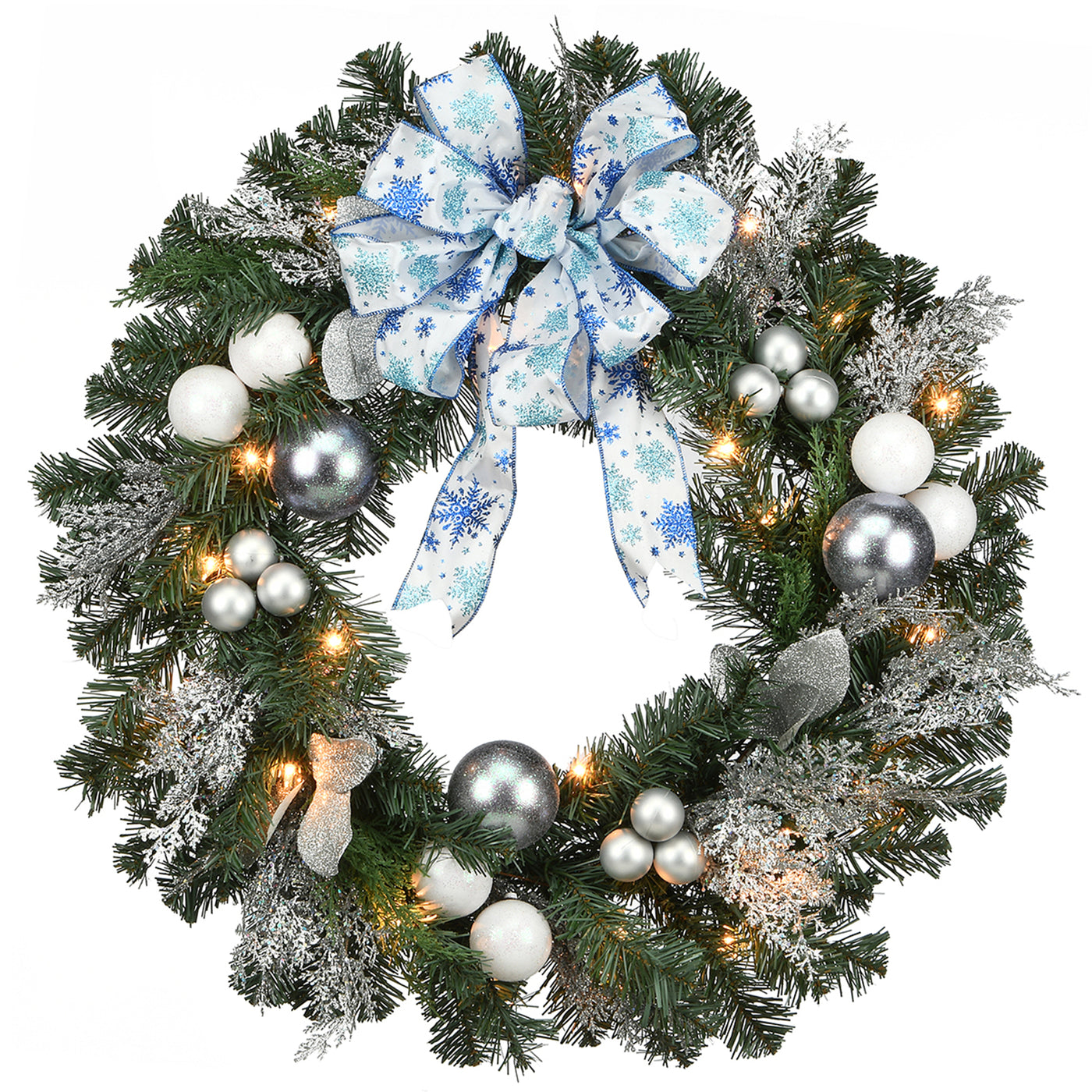 32 in. Pre-Lit Decorative Collection Ornament Wreath with Clear Lights - National Tree Company