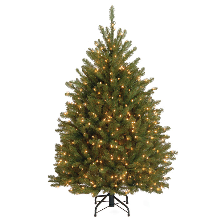 Pre-Lit Artificial Mini Christmas Tree, Green, Dunhill Fir, White Lights, Includes Stand, 4.5 Feet