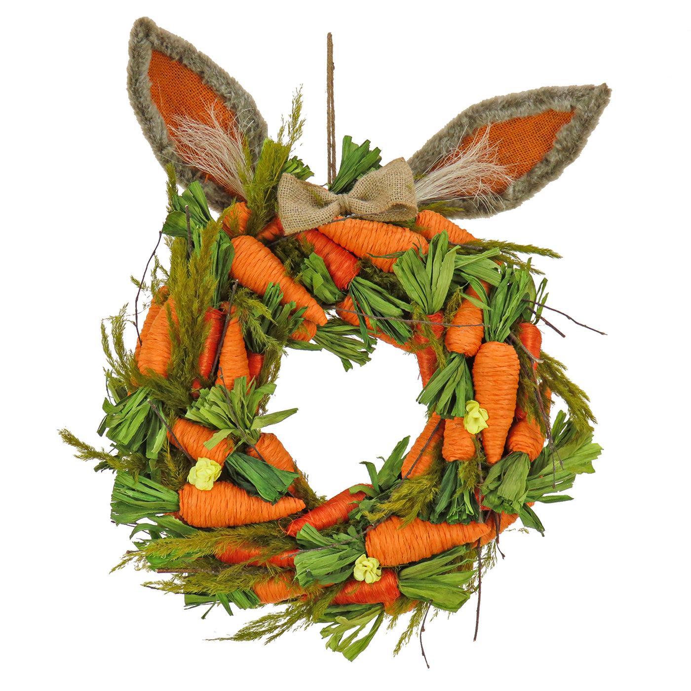 Artificial Hanging Wreath, Foam Ring Base, Decorated with Bunny Ears, Carrots, Leafy Greens, Includes Hanging Loop, Easter Collection, 21 Inches - National Tree Company