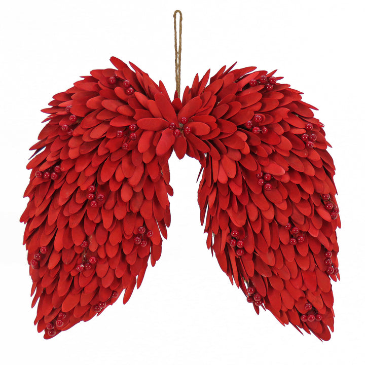 Artificial Valentine's Angel Wings, Decorated with Red Petals, Valentine's Day Collection, 16 Inches