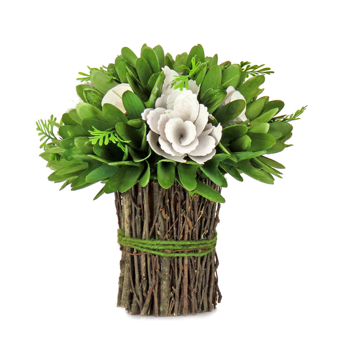 Artificial Floral Bundle, Cream, Decorated with Floral Blooms, Twig Base, Spring Collection, 9 Inches