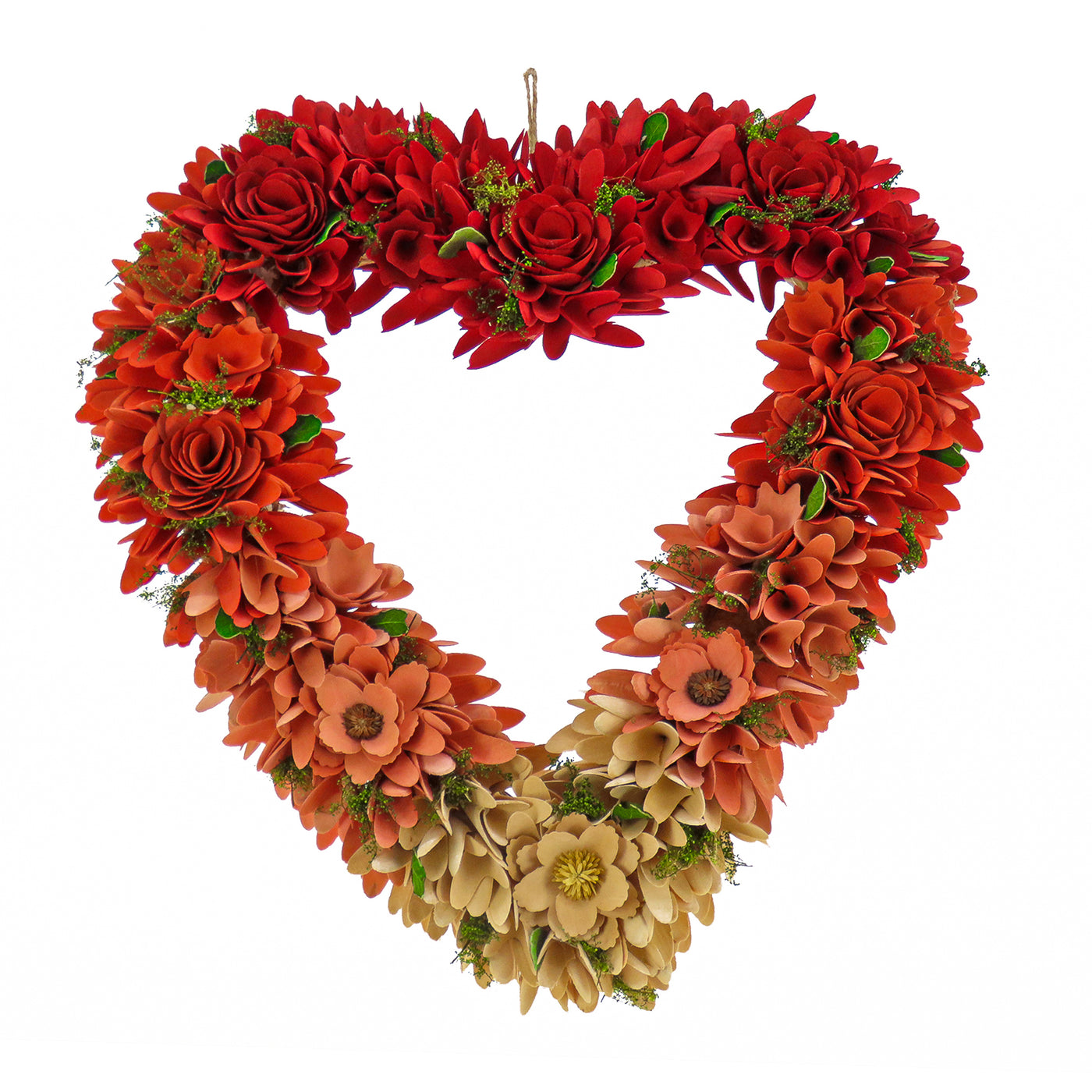 Artificial Valentine's Ombre Floral Heart Wreath, Decorated with Red, Pink and White Roses, Valentine's Day Collection, 22 Inches - National Tree Company