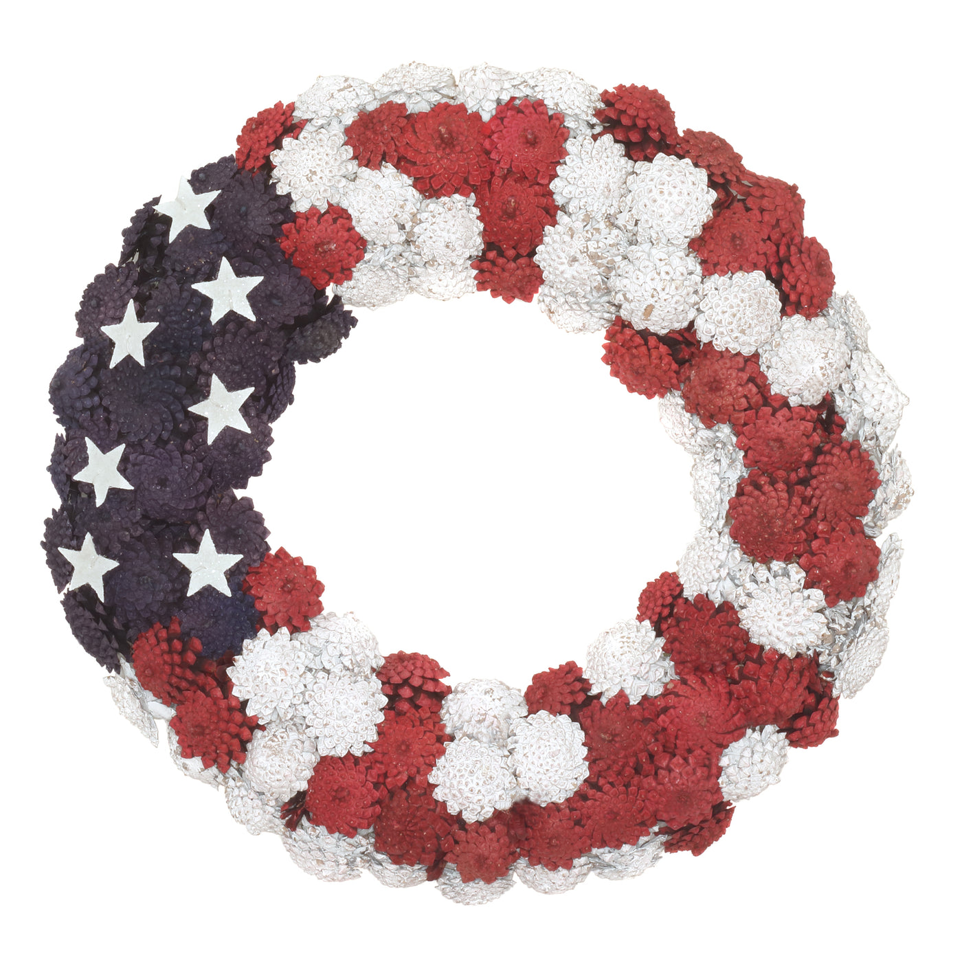 8 in. Patriotic Wreath with Red White and Blue Pine Cones White Stars - National Tree Company