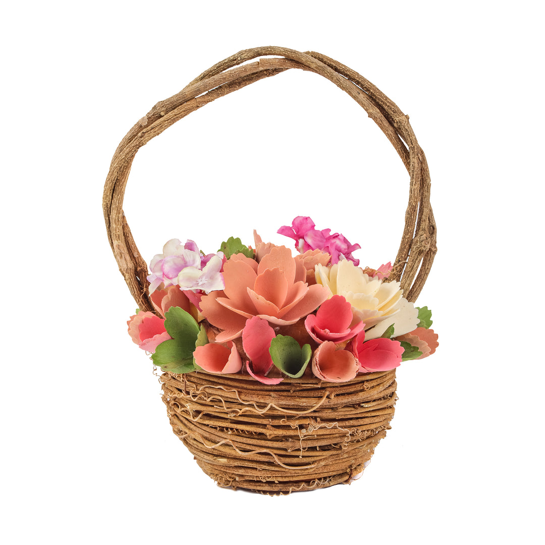 10" Pink Floral Basket Decor
