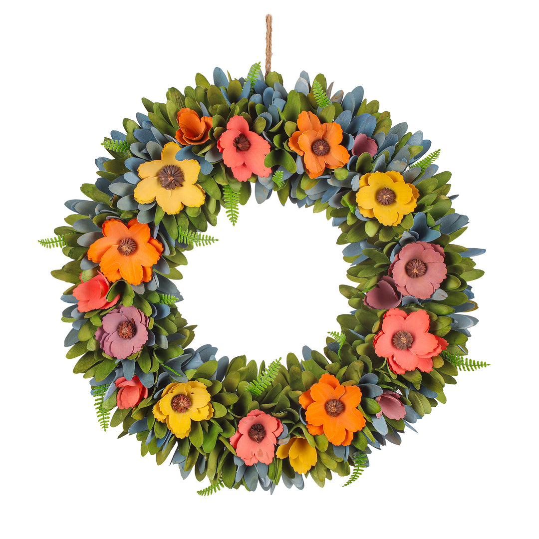 18" Spring Multicolor Floral Wreath with Fern