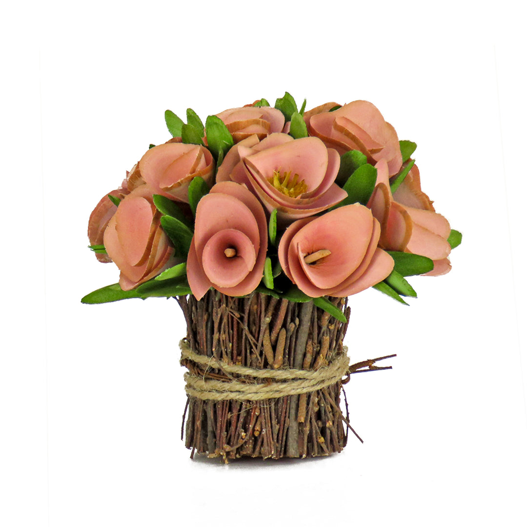 Artificial Floral Bundle, Pink, Decorated with Pink Floral Blooms, Twig Base, Spring Collection, 7 Inches