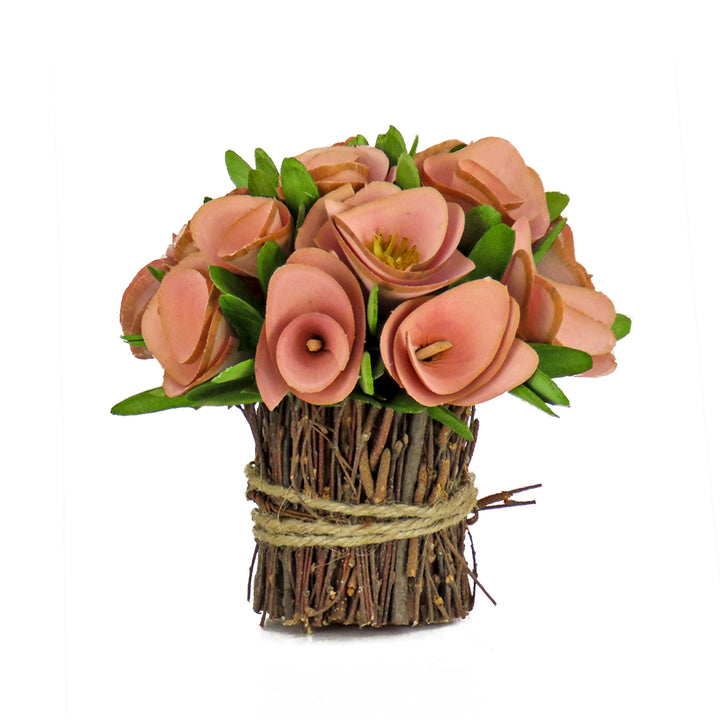 Artificial Floral Bundle, Pink, Decorated with Pink Floral Blooms, Twig Base, Spring Collection, 7 Inches