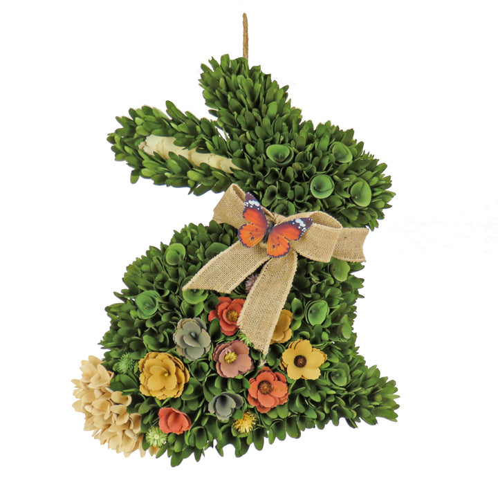 Artificial Hanging Bunny Silhouette, Decorated with Colorful Flower Blooms, Ribbon, Easter Collection, 22 Inches