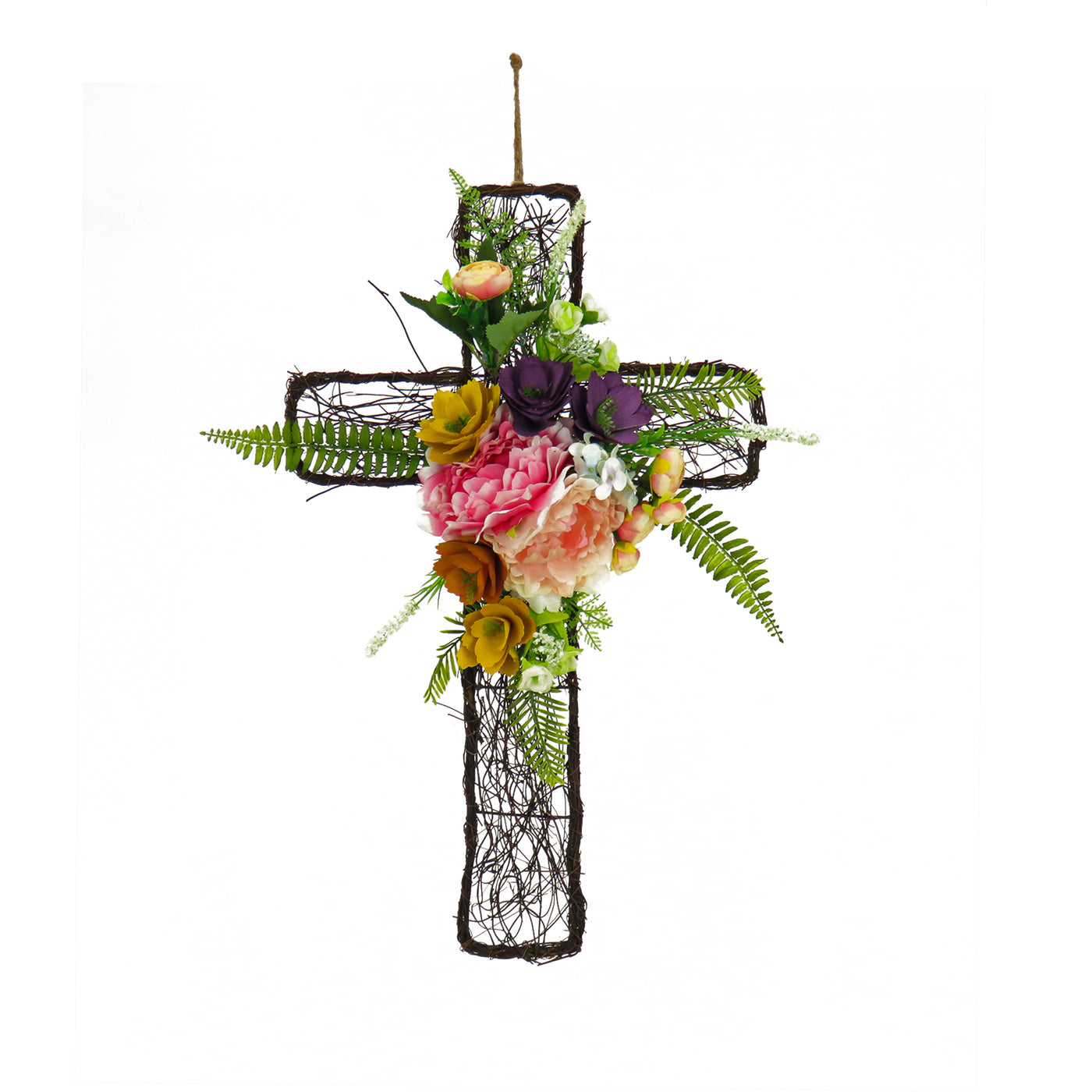 Artificial Floral Cross Decoration, Multi, Easter Collection, 23 Inches - National Tree Company