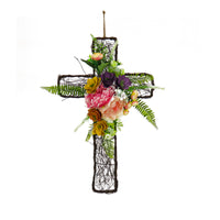 Artificial Floral Cross Decoration, Multi, Easter Collection, 23 Inches - National Tree Company