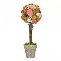 Artificial Potted Plant, Decorated with Pastel Eggs, Berry Clusters, Leafy Greens, Includes Distressed Gray Pot, Easter Collection, 14 Inches - National Tree Company