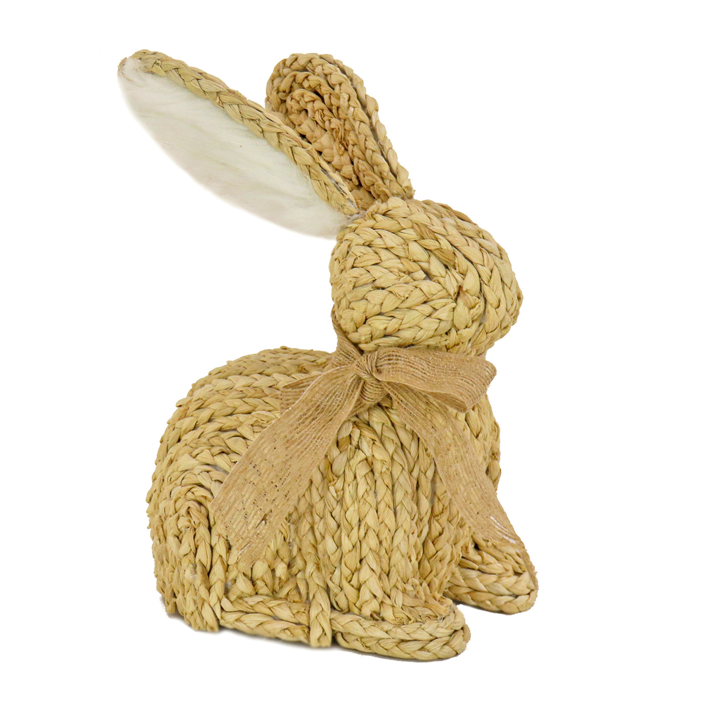 Braided Bunny Table Decoration, Made from Woven Cornhusk, Decorated with Woven Ribbon, Easter Collection, 9 Inches - National Tree Company