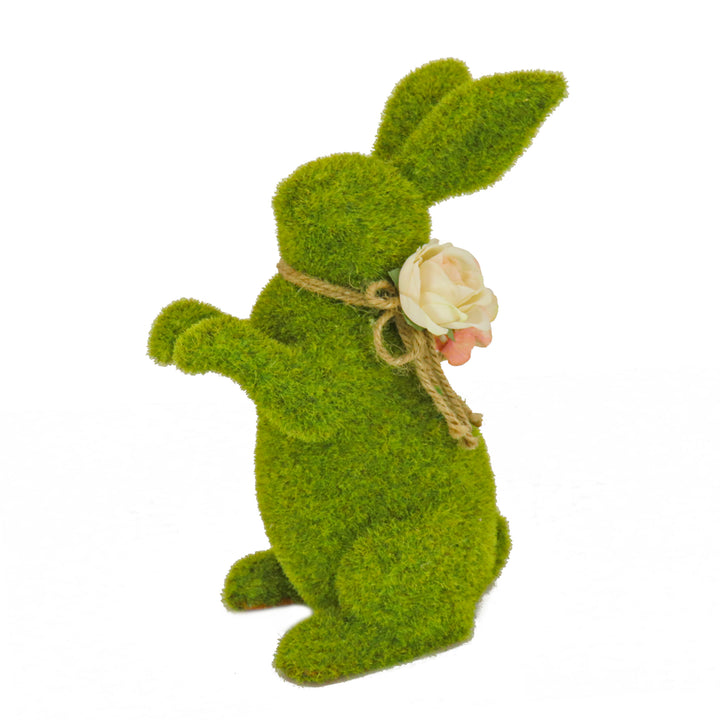 Artificial Moss Bunny Decoration, Foam Base, Decorated with Flower Blooms, Easter Collection, 14 Inches